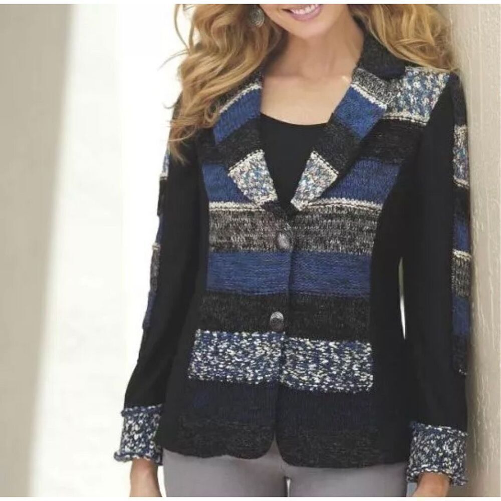 Kaktus Mix Media Patchwork Blazer, Large. Blue. Cottagecore #countrycore funky! - Picture 6 of 16